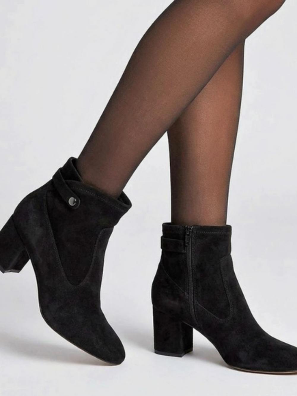 Franco Sarto Black Suede Block Heel Ankle Boots Size 8.5